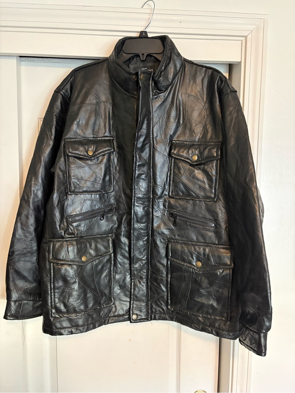 Haband Black Leather Military Field Jacket